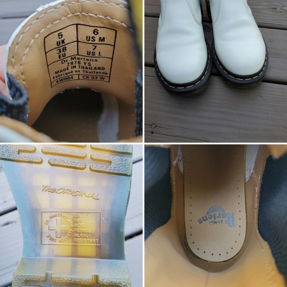 Dr Martens 2976 Yellow Stitch White Smooth Leather Elastic Slip-on Chelsea Boots - Picture 8 of 9